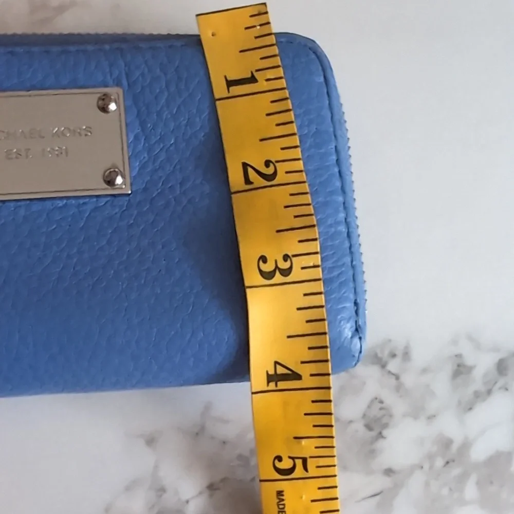 Michael Kors Blue Saffiano Leather Zip around Wallet